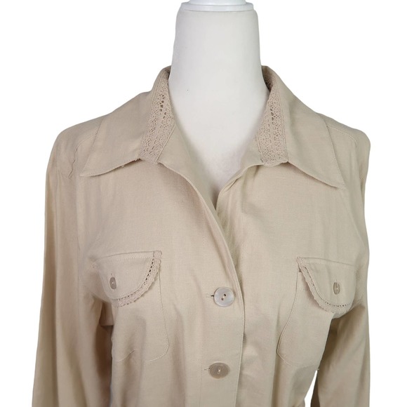 Vintage Erika khaki tan linen blend button front shirt Medium - Picture 2 of 5